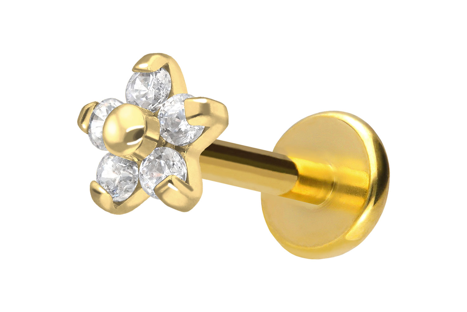 Titan Labret Piercing mit Push Fit BLUME MIT 5 KRISTALLEN